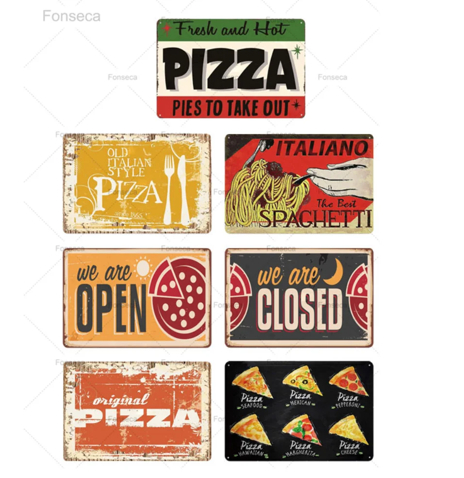 Пицца зоны Оловянная табличка металлический Винтаж знак Настенный декор для