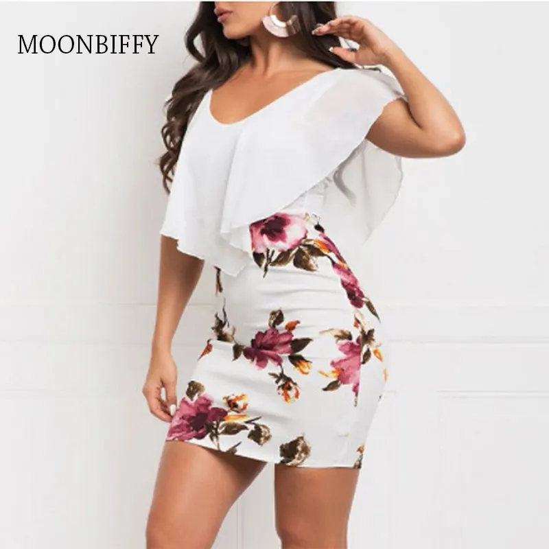 

Women Sexy Holiday Party Dress 2021 Summer Sleeveless Floral Printed Bodycon Dress Casual Short Mini Dress