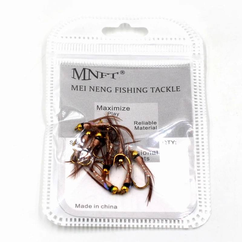 

MNFT 10Pcs/Pack Bead Head Silver String Wrapped Body Nymph Flies Trout Fly Fishing Baits Hooks 8#