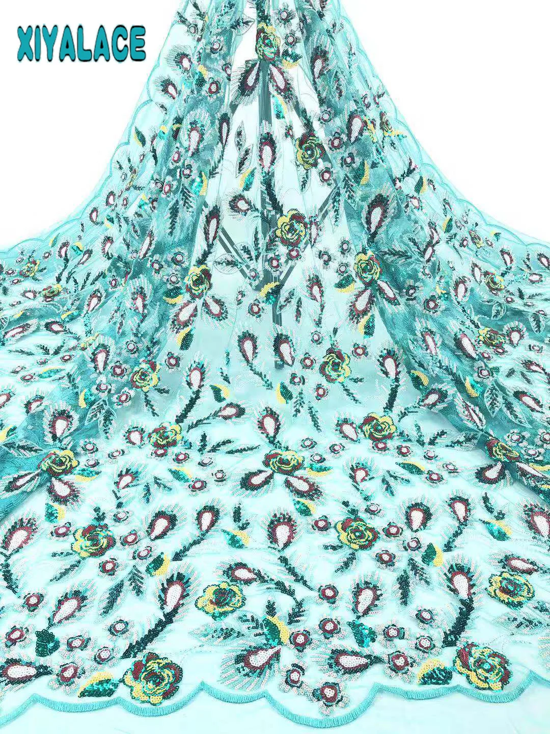 Уникальная кружевная ткань с блестками нигерийский кружевной материал