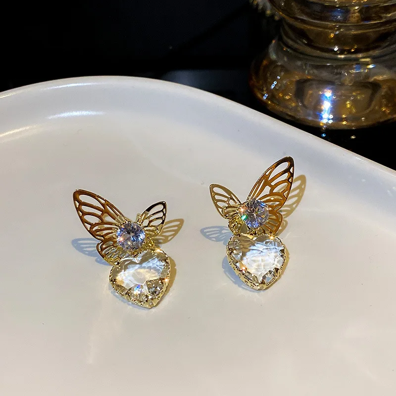 

2021 южнокорейские новые изысканные серьги-подвески в форме сердца, модные темпераментные серьги-бабочки, элегантные женские ювелирные изде...