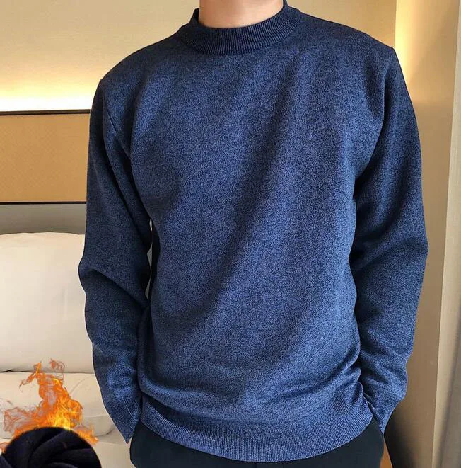 

Fashion men's round collar sweater pullover slim solid colour tops