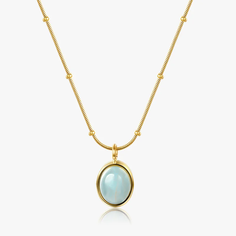 

Stainless Steel Minimalist Blue Ellipse Necklace Pendant Clavicle Chain Gold Gift For Women Fashion Luxury Accessories Jewellery