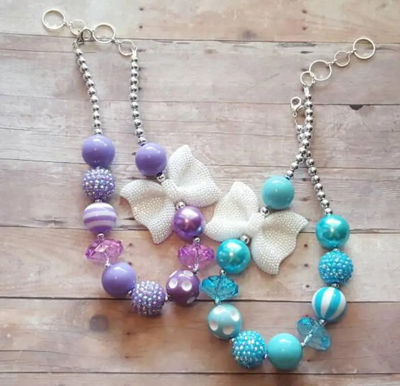 Пурпурная Аква синяя белая массивная жвачка бусина цветок для девочек ожерелье