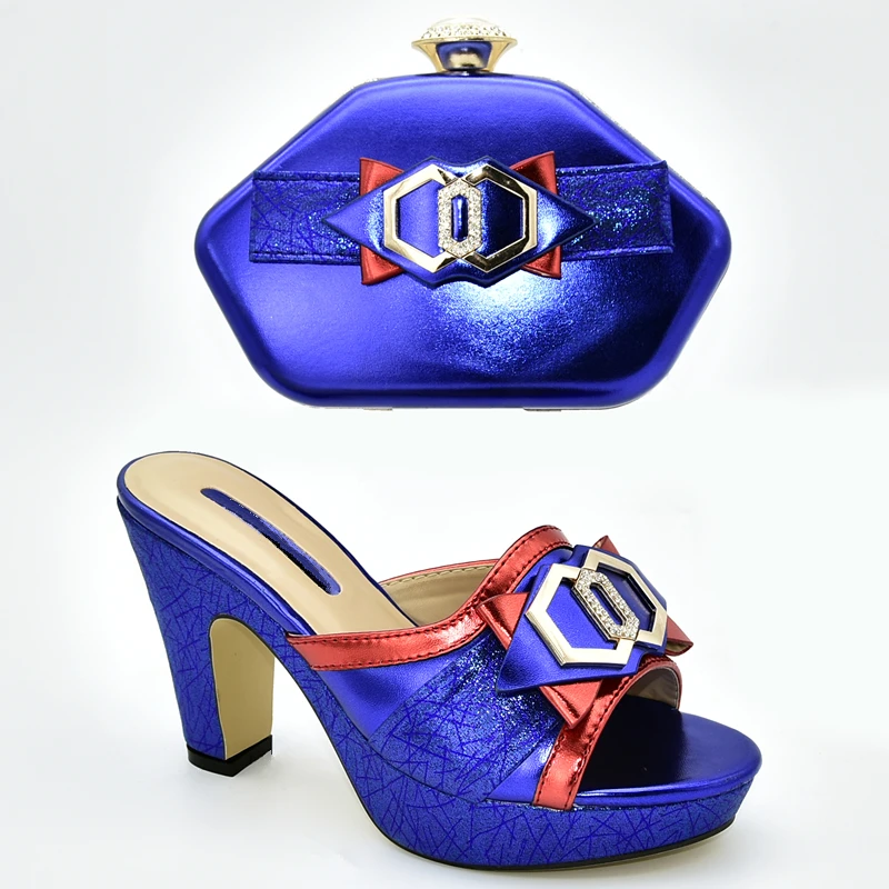 Новейшая итальянская обувь синего цвета с сумочкой в комплекте для свадьбы