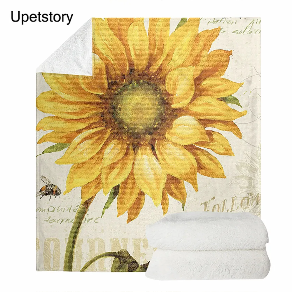 

Upetstory Printing Sunflower Flannel Fleece Sherpa Blanket Floral Bedding Set Warmth Decoration Blankets Bedspread Sofa Cover