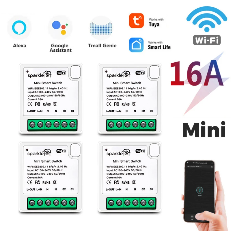 

Умный выключатель Tuya с Wi-Fi, 16 А, таймер двойного управления, беспроводные переключатели, автоматизация умного дома, совместим с Tuya Alexa Google Home