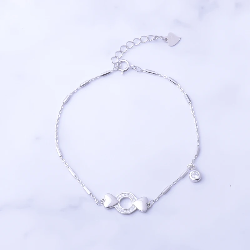 Женский браслет из серебра 925 пробы с круглым кольцом и сердцем|Гибкие жесткие