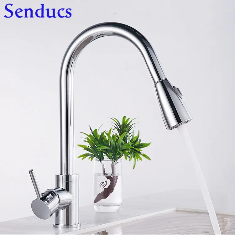 

SENDUCS Electroplated Silver Pull Down Kitchen Faucets Stainless Steel Filtered Water Tap Cleaning The Sink Faucet 360 Sprayer