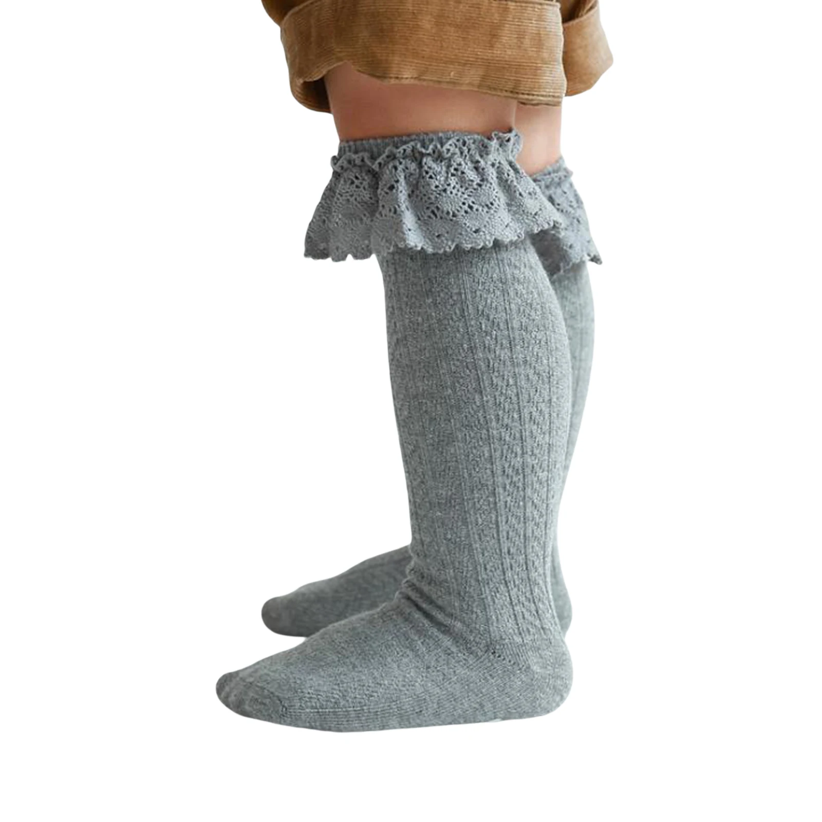Calcetines transpirables con volantes para ni&ntilde;as peque&ntilde;as, medias de encaje s&oacute;lido de princesa para beb&eacute; reci&eacute;n nacido, antideslizantes, con estampado de letras de encaje 0-3T-2