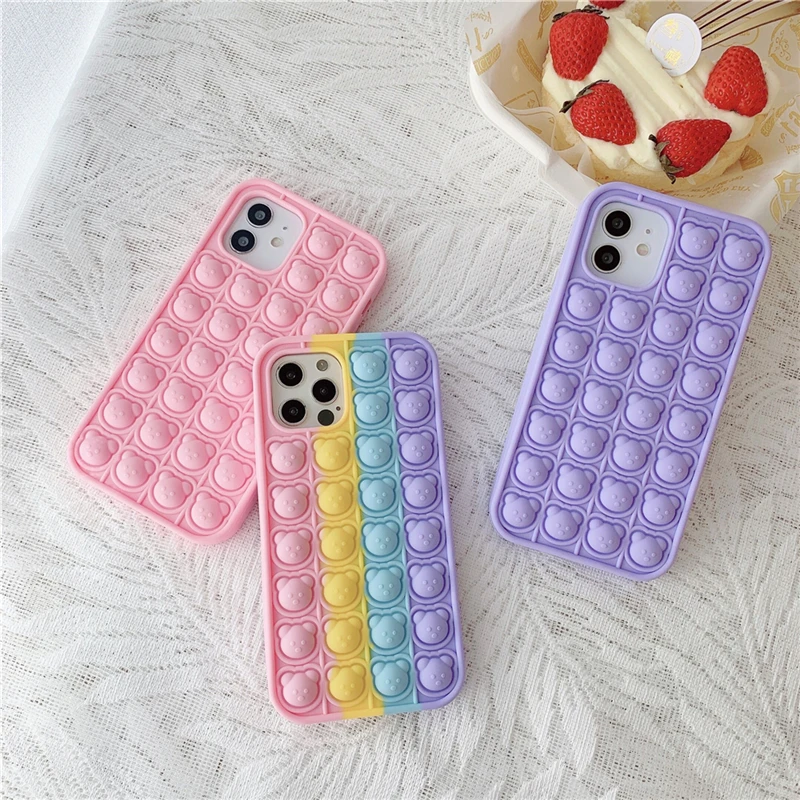 

Korean Super Cute 3D Pop Bear Color Phone Case for IPhone 11 12 Pro XS MAX Mini X XR SE 6 7 8Plus Soft Silicone Shockproof Cover