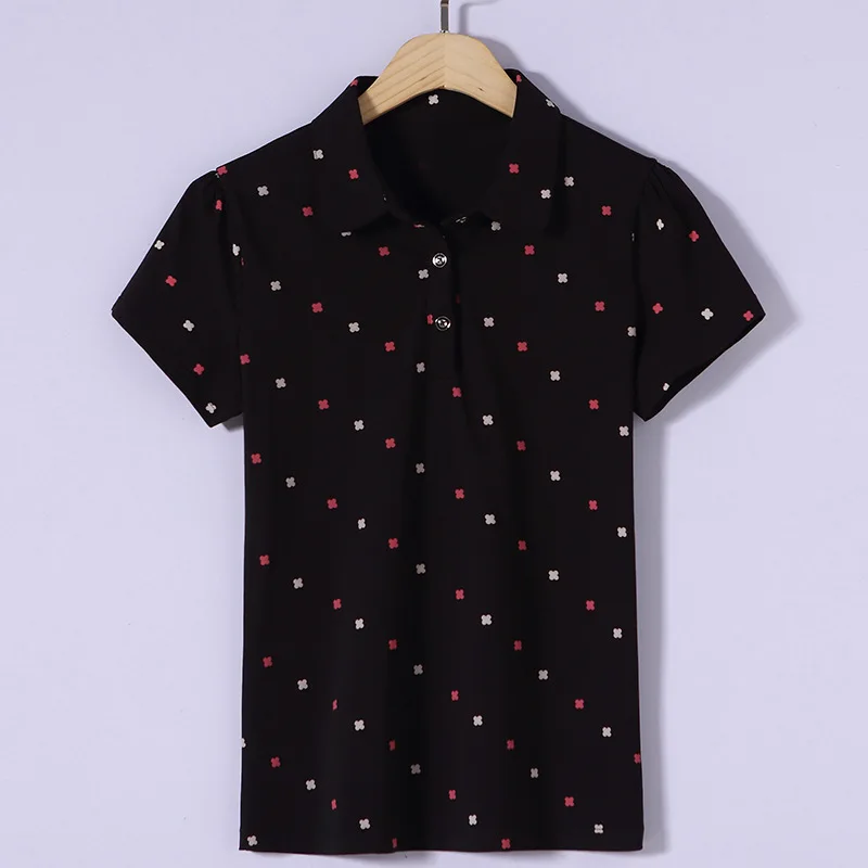 

2019 new short-sleeved T-shirt female lapel print wild polo shirt casual lapel ladies shirt one