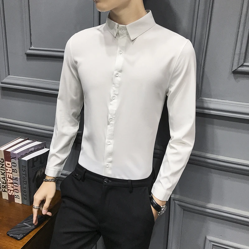 

Men Shirt Black Long Sleeve Slim Stand Casual Dress Shirts Mens Trajes De Hombre Formal Business Streetwear Social Shirt Camisa