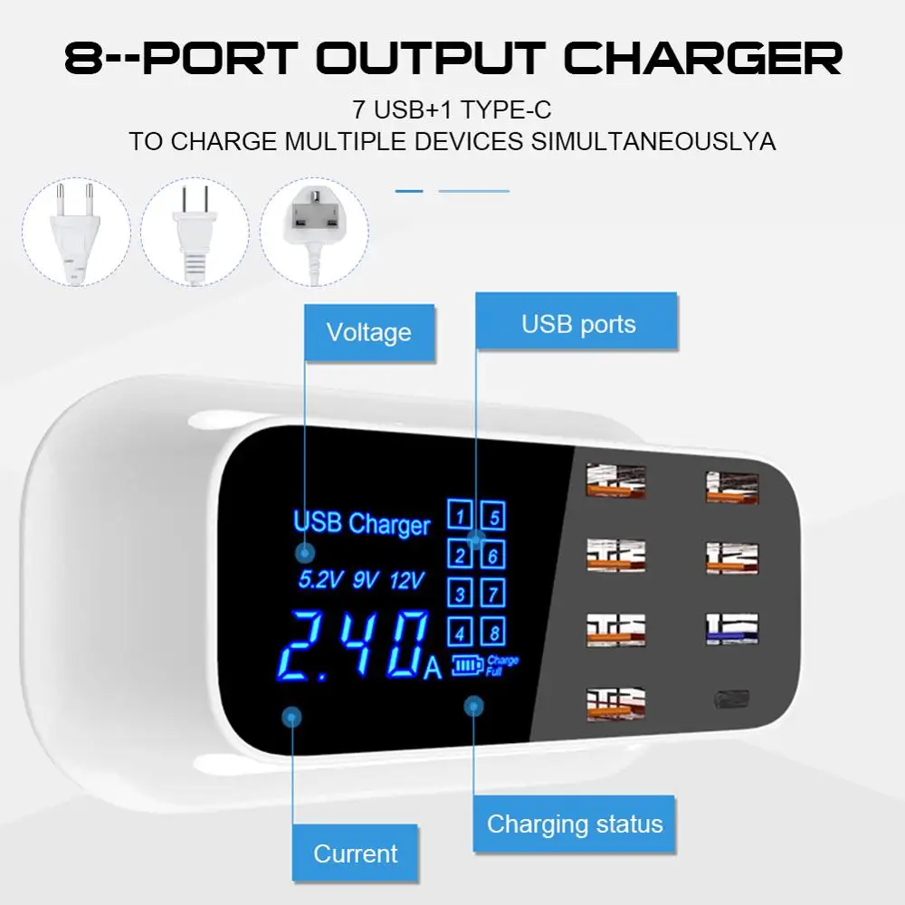 Erilles 8 портов USB зарядное устройство концентратор Быстрая зарядка 3 0 светодиодный