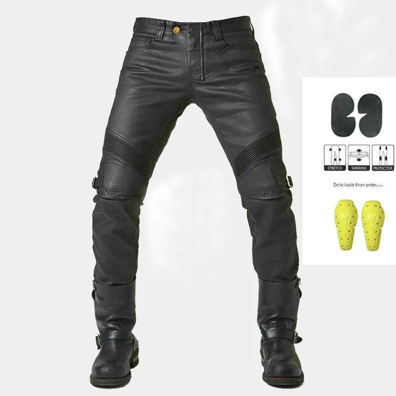 Мотоциклетные джинсы высокого качества для мужчин и женщин кожаные брюки с