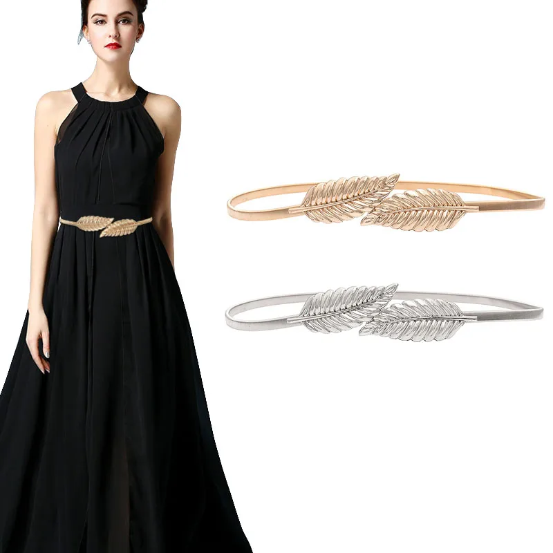 

Ремень женский эластичный, тонкий металлический пояс в форме цветка, листка, дизайнерский свадебный пояс