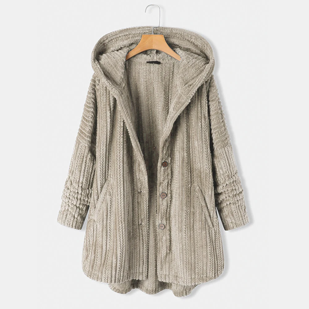 2021 Autumn and Winter New Women's Hooded Single-breasted Loose Casual Plush Long-sleeved Jacket