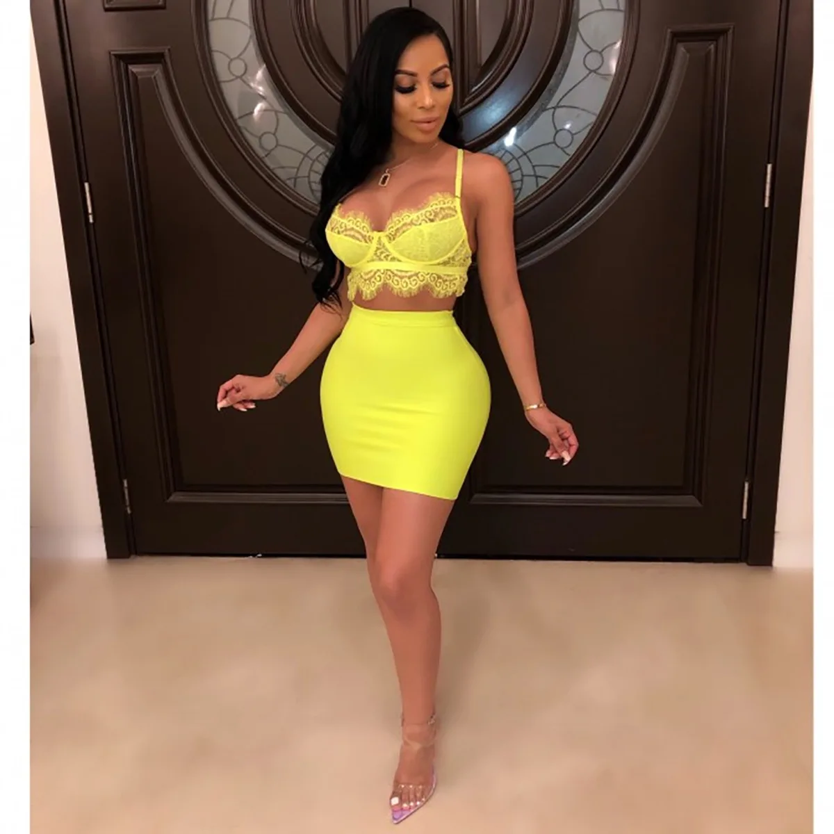 Женский неоновый топик на бретельках ANJAMANOR пикантный укороченный топ-бюстье с