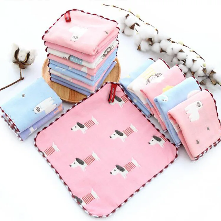 Cute Baby Face Washed Towel Cotton 6 Layers Gauze 25*25cm Square Newborn Infant Printed Cartoon Handkerchief Bathing Wipe Cloth | Мать и