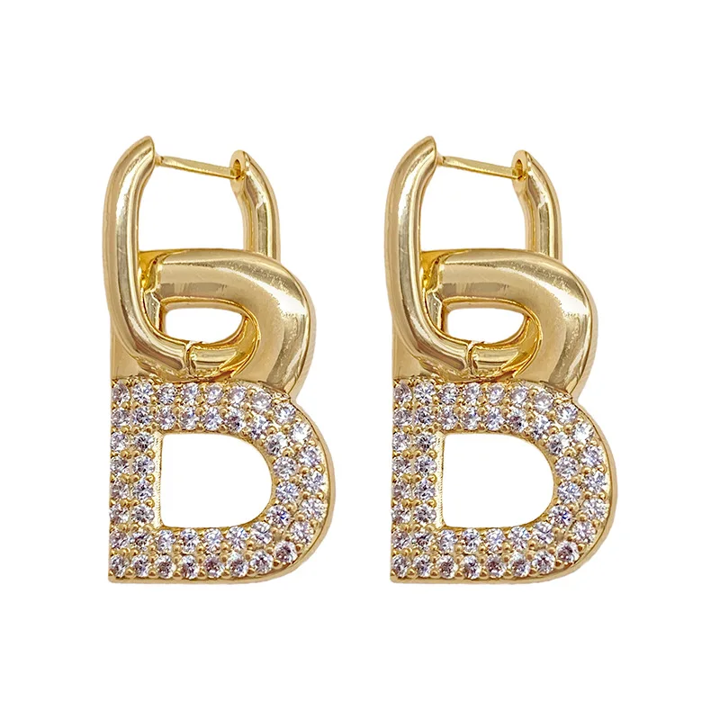 

Metal wind inlaid with letter B Earrings women's fashion new earrings
