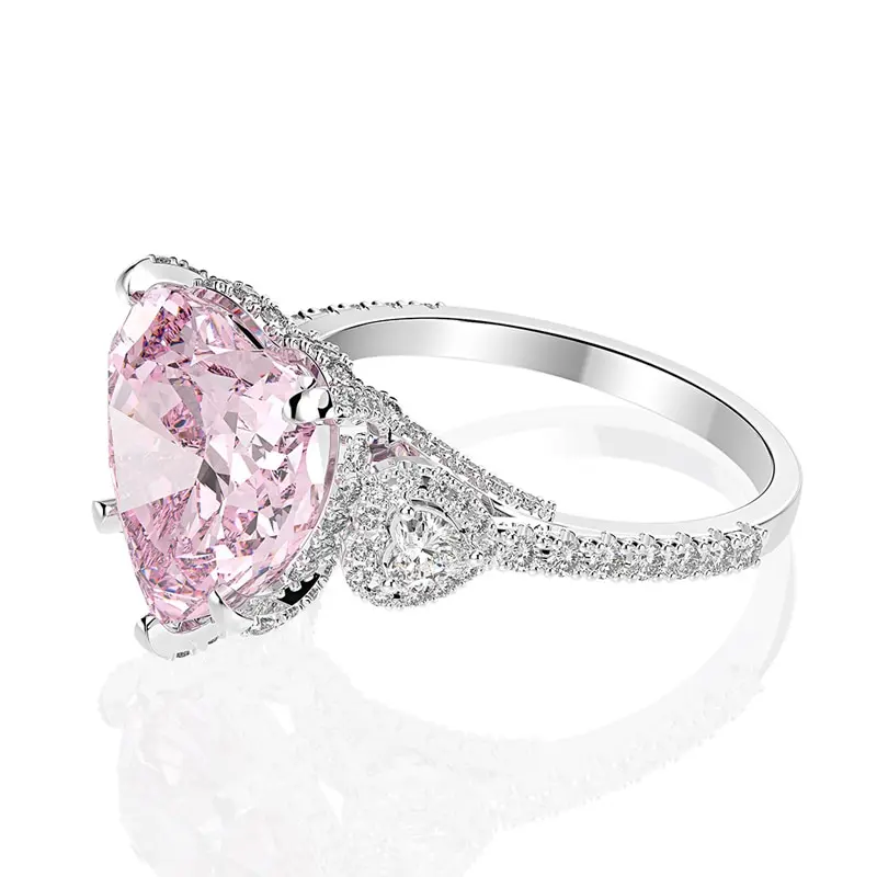 

Jazaz Solid 925 Sterling Silver Pink Heart High Carbon Diamond Wedding Rings For Wimen Sparkling Bridal Fine Jewelry B0759