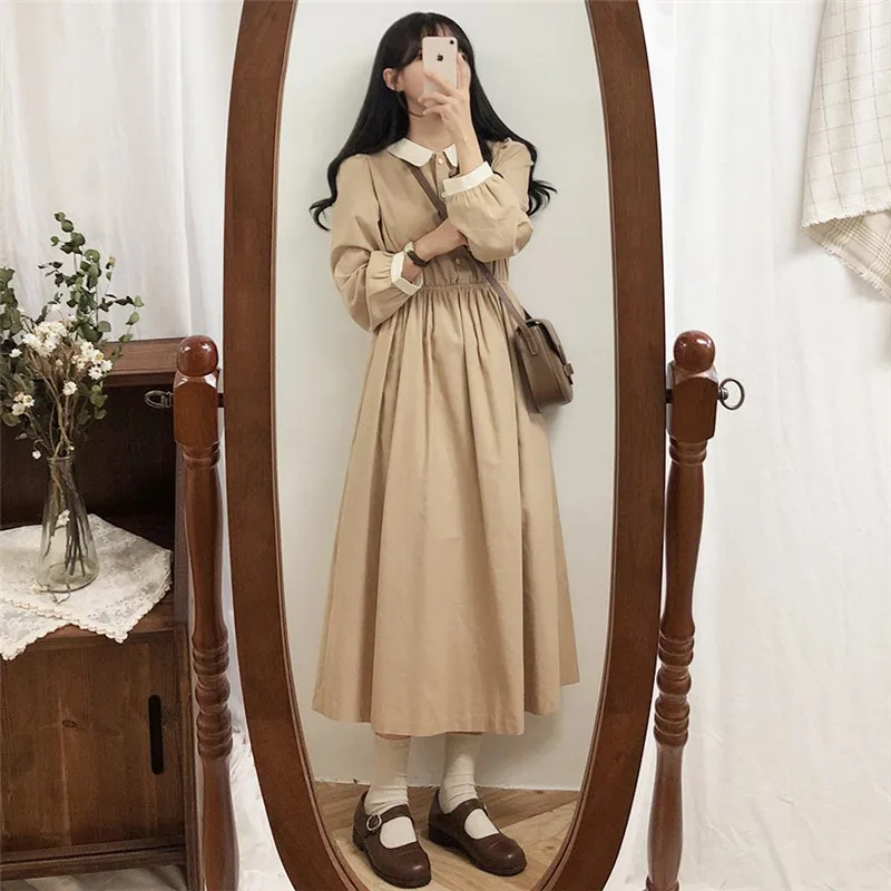 Зимние Базовые платья длинные женские блестящие в корейском и японском стиле с