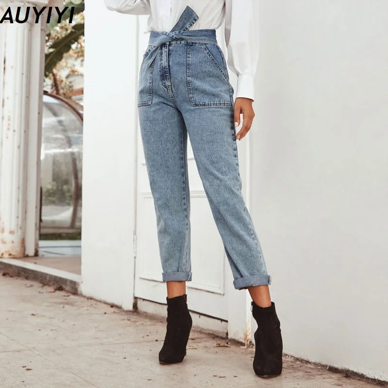 

2021 Fashion Harajuku New Product Slim Lady Snowflake High Waist Non-stretch Loose Straight Harem Jeans AUYIYI