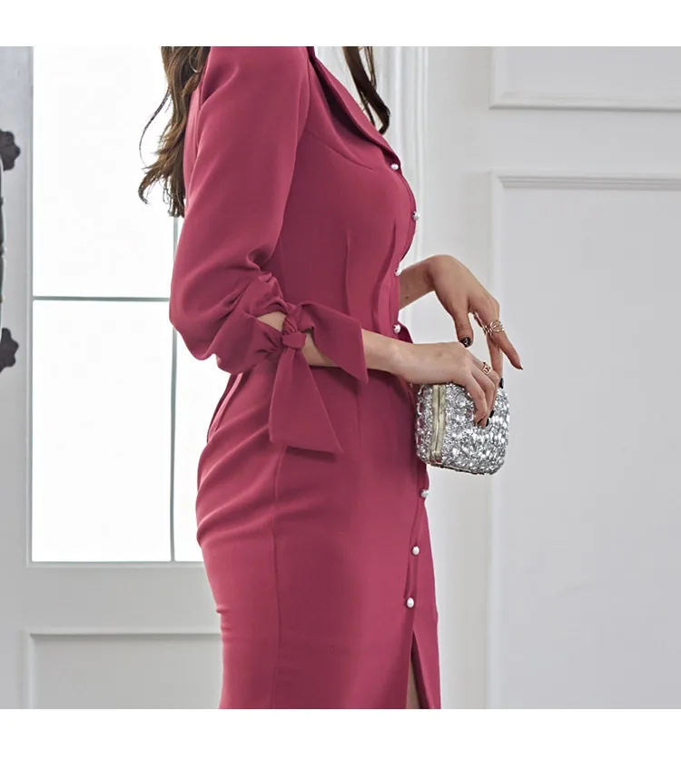 H Han Queen Single-breasted Sexy Split Pencil Dress Women Winter Lace-up Bodycon Dresses Notched Neck OL Work Wear Vestidos