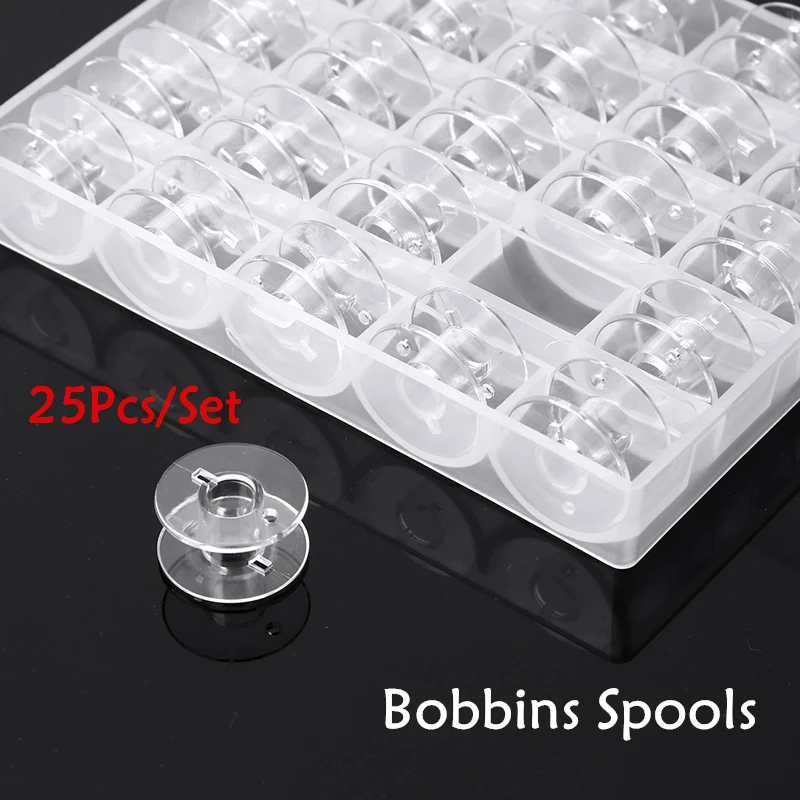 25 Empty Bobbin Spools Household Sewing Machine Plastic Coils Reel Part with Storage Box DIY Thread Organizer Accessories |