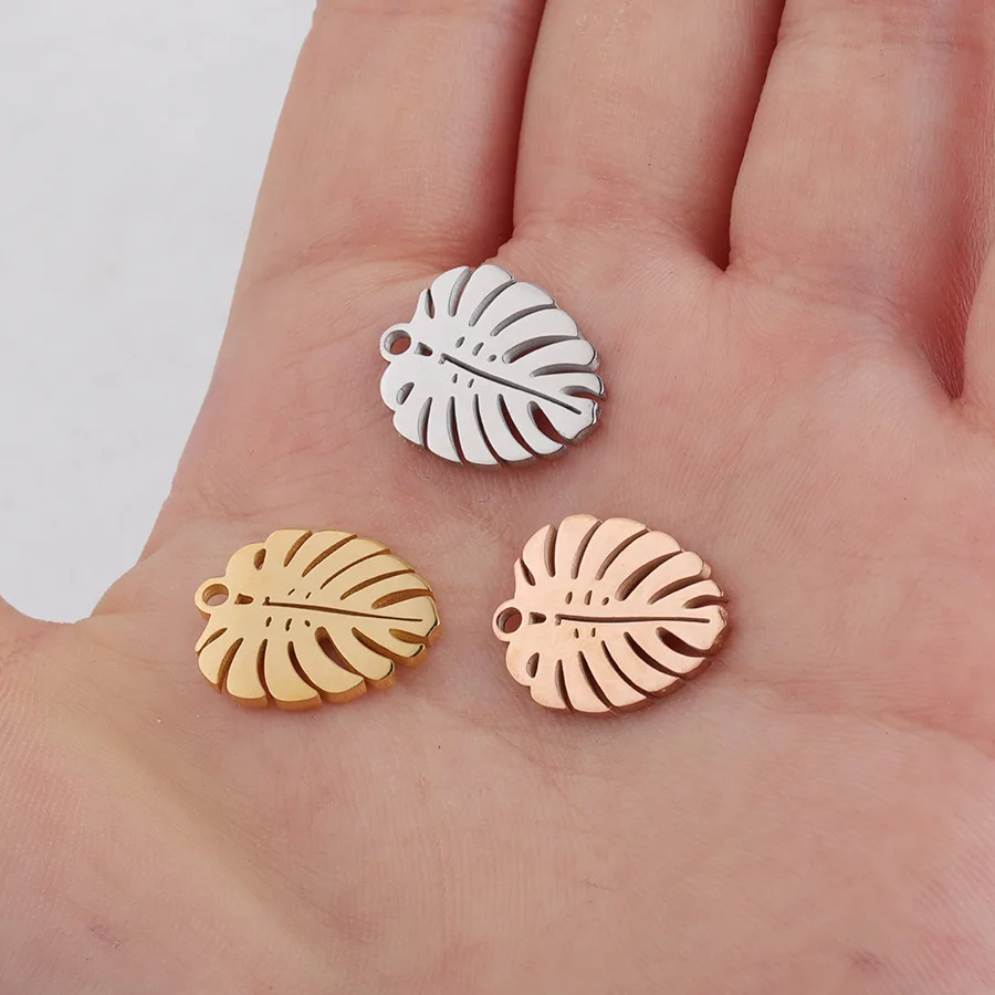 

100% Stainless Steel Leaves Charm For Jewelry Making 1/2 Hole Metal Tree Leaf Connector Mirror Polished Wholesale 20pcs