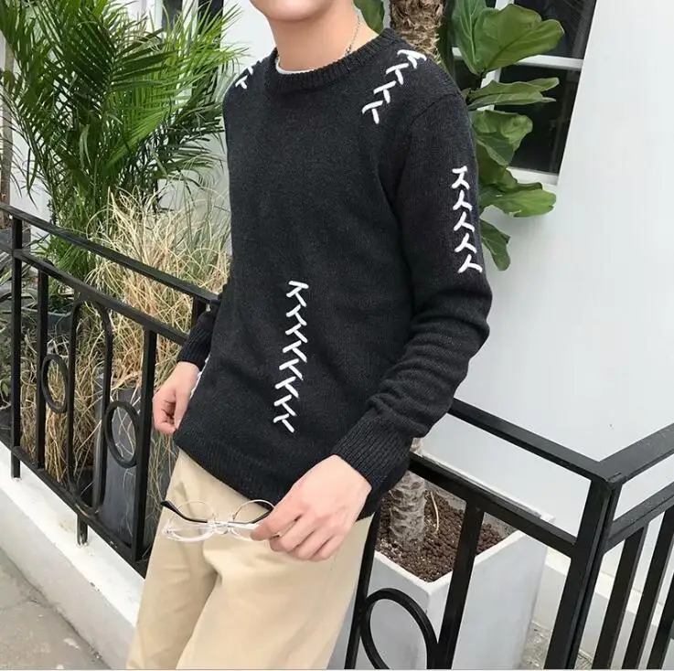 

2020 Men's Casual Autumn Fashion Casual Strip Color Block Knitwear Jumper Pullover Sweater Sale Material Cotton Mens Sweaters
