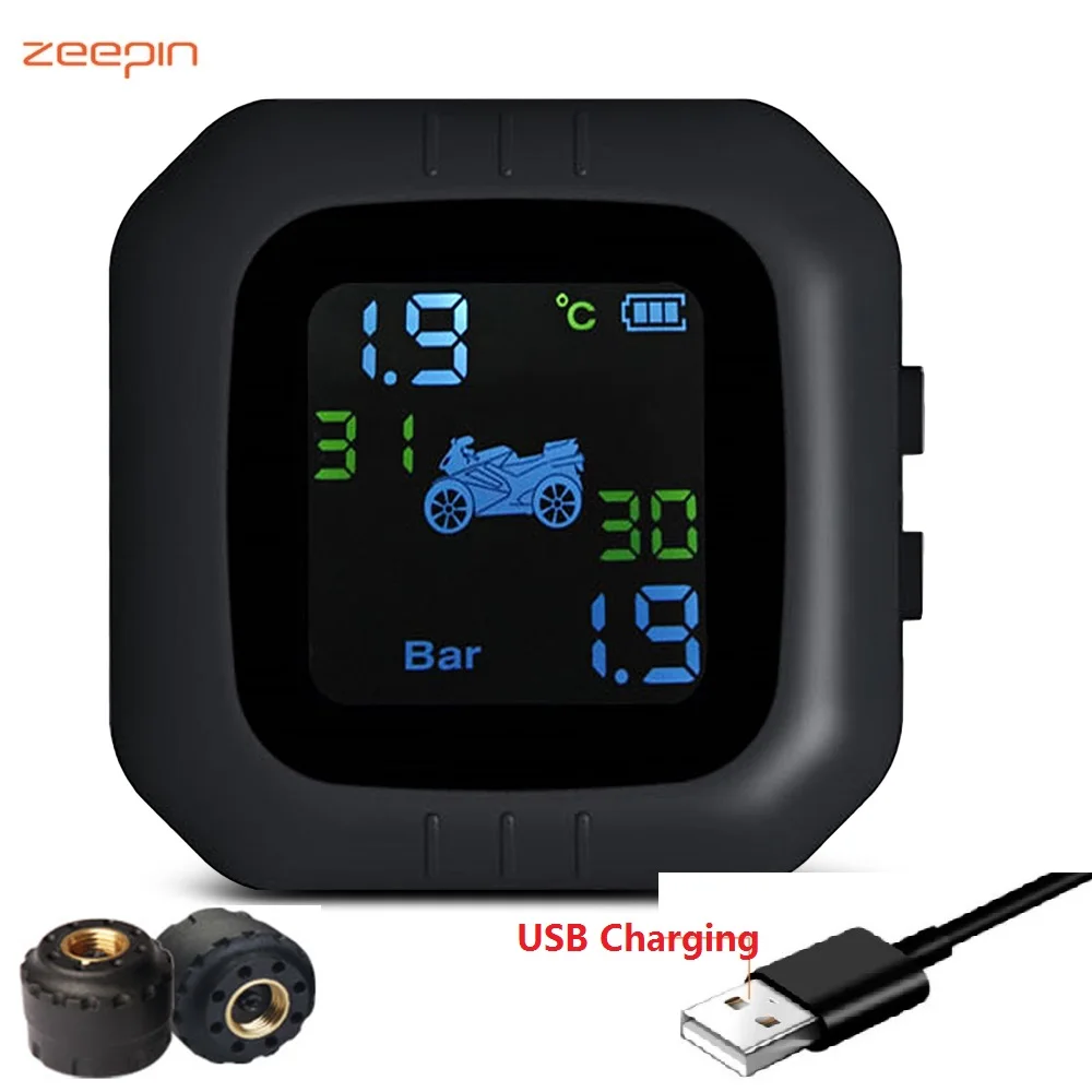 Система мониторинга давления в шинах Zeepin для мотоцикла с USB зарядкой голосовой
