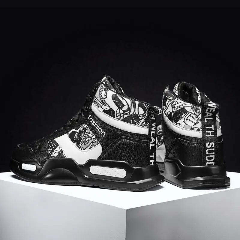 

Large Size High Top PU Leather Men Sport Shoes Women Sneakers Black Man Running Shoes for Men Sports Shoes Male Tenisky GMD-0658