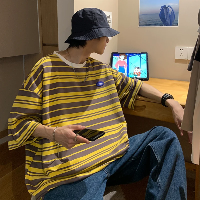 

Мужские полосатые футболки 2021 Модные женские короткий рукав Футболка Harajuku уличной моды женские Топы мужской одежды