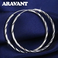 925 silver 35mm 50mm round circle hoop earrings for women fashion jewelry gifts