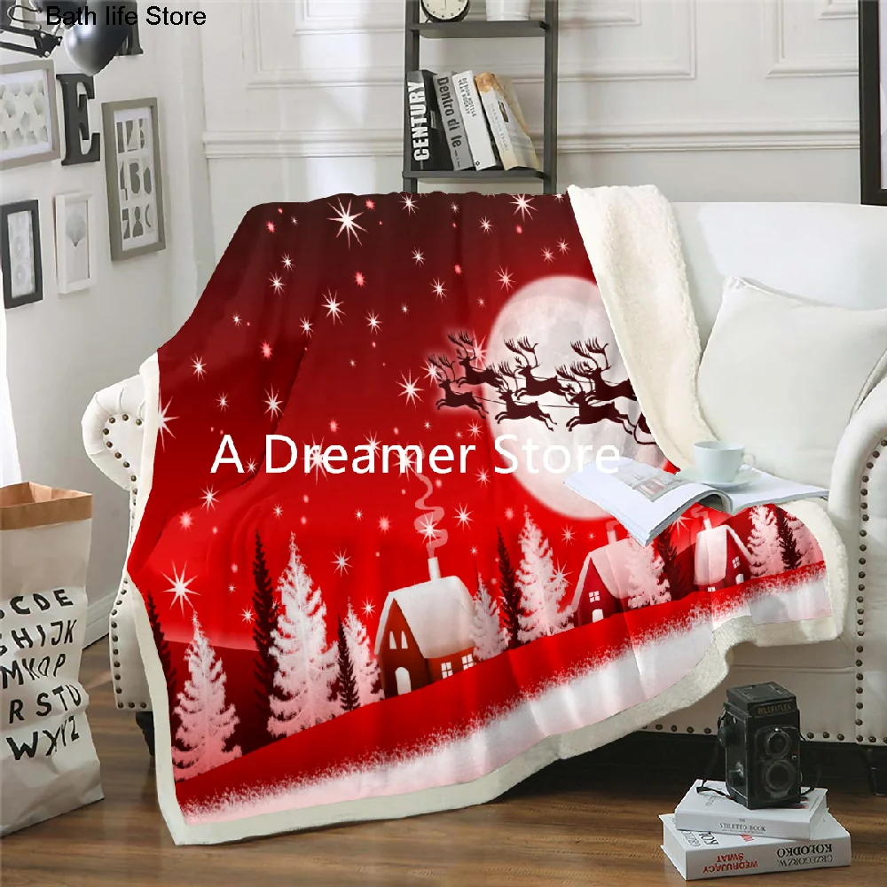 

Red Christmas Santa and Elk Blanket Throw Weighted Fleece Blanket For Kids Cartoon Beds Square Warm Camping Home Sherpa Blankets