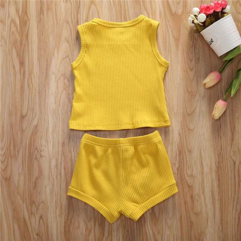 

Baby Boy Girl Clothes Set Toddler Kid Baby Girl Solid Sleeveless Top T-Shirt Shorts Outfit Hot Summer Clothing Set