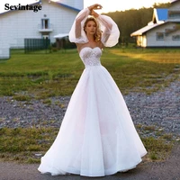 boho lace wedding dress pearls beach bride gowns 2021 removable long sleeves sweetheart princess wedding party dress plus