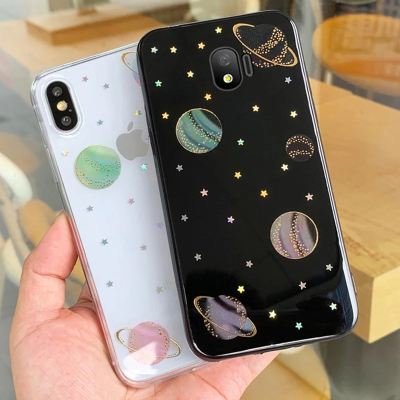 Прозрачный блестящий чехол для телефона с изображением Вселенной планеты Samsung