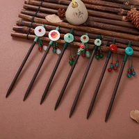1pc chinese traditional retro wooden hairpins tassel womens headwear flower shape hair clips jewelry