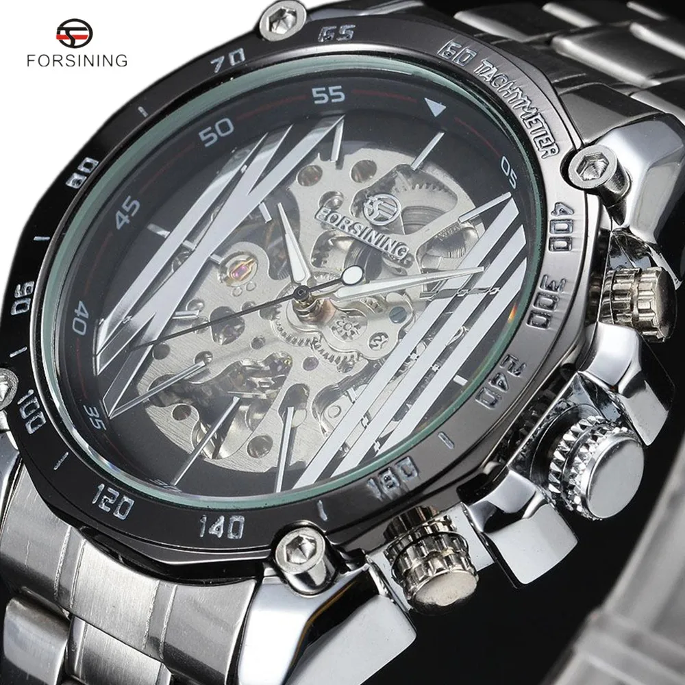 

Top Brand FORSINING Steampunk Men Military Watches Luxury Automatic Mechanical Skeleton Dial Stainless Steel Fashion Watch New