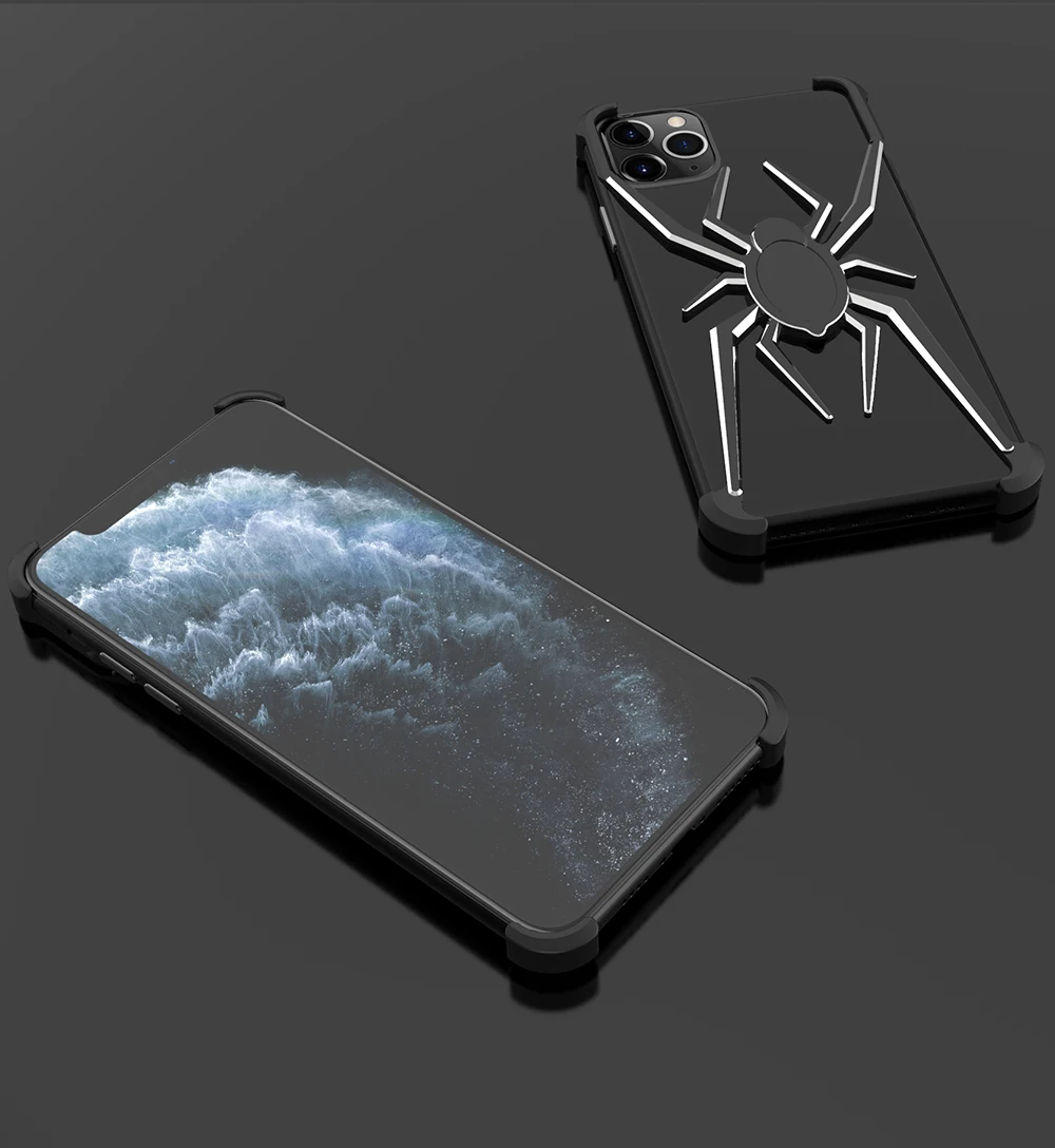 R-JUST Алюминиевый металлический чехол с пауком для iPhone 11 Pro Max XS Max XR X 8 7 Plus, чехол с Железным человеком, защитный чехол для телефона, кожаная сумка