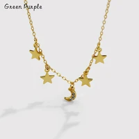 green purple star moon pendant necklace s925 sterling silver clavicle chain 4a zircon for women gift party fine jewelry