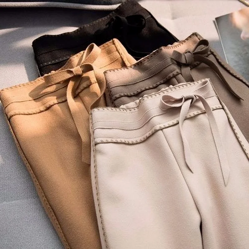 Woolen Wide-leg Pants Women's Autumn and Winter New High-waist Thickened Korean Version of All-match Straight Nine-point Pants