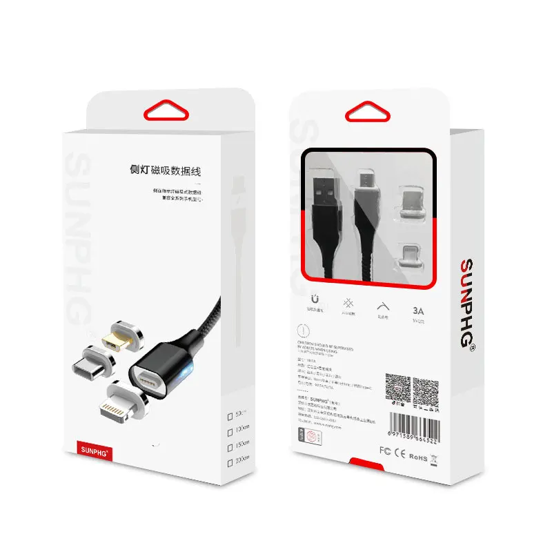 Usb-кабель Магнитный светодиодный свет 2M 3A кабели для зарядного устройства USB для IPhone Xs Max IPhone6s7s8x Plus Ipad Mini 1 2 3 4 зарядное оборудование