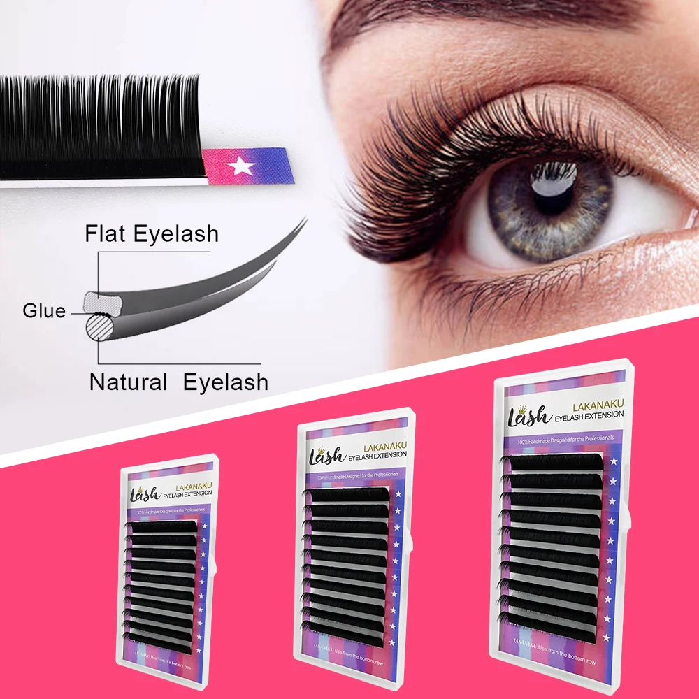 

LAKANAKU Flat Lashes Slip Tips Ellipse Eyelash Extensions Matte Volume Individual Lashes Mega Tray Ellipse Super Flat Matte Lash