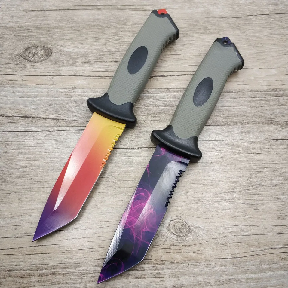 

Stainless Steel Real Bear Knives Integrated Handle Strike Tactical Sawtooth Fixed Blade Hunting Straight Camping Knife