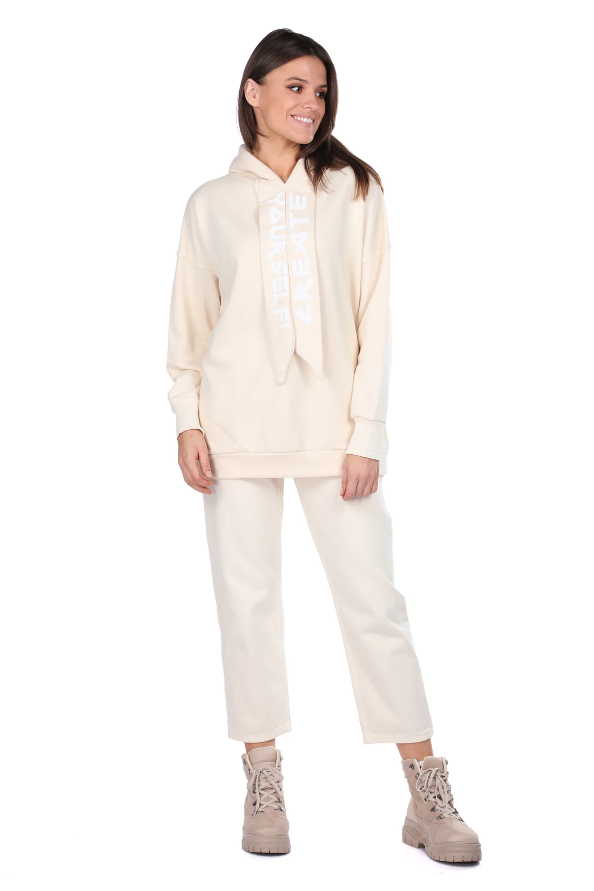 

Basic Ecru With Hooded Womens Sweatshirt