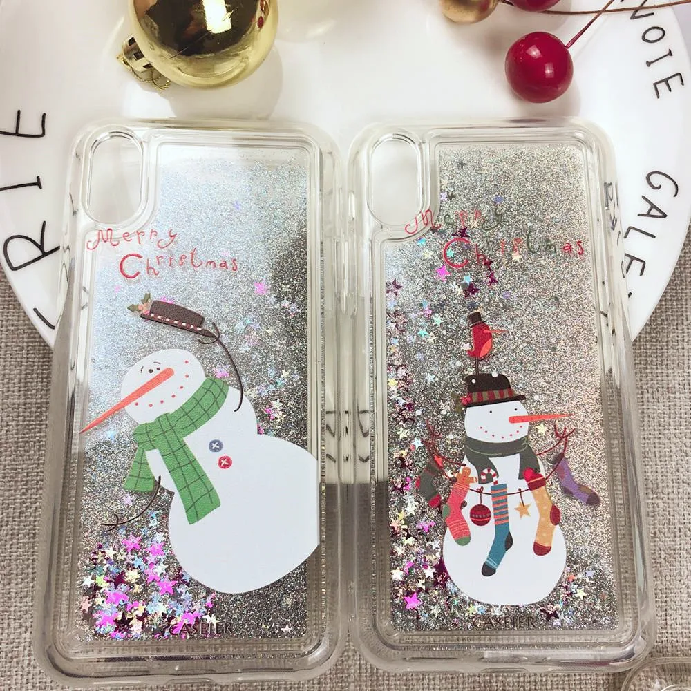 CASEIER Glitter Christmas Phone Case For iPhone 11 Pro Max Liquid Quicksand for 7 8 6 6S Plus X XR XS MAX Back Cover |