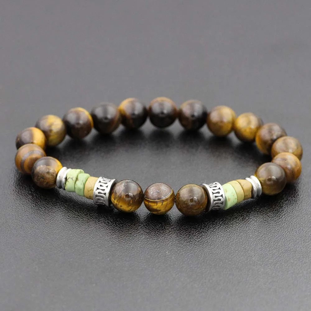 Мужской браслет из натурального камня минималистичный 4 мм 6 8 10 бусины тигровый